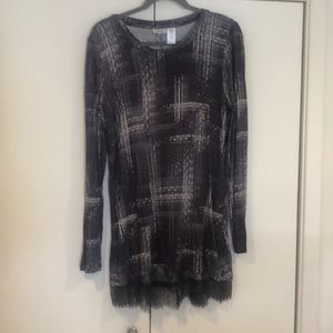 LOGO Tunic Top with Lace Layer at Hem